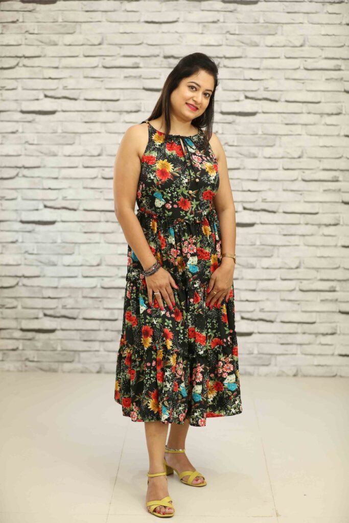 Chiffon Black Print Midi Dress main image 1