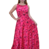 Hot Pink Floral Shoulderless Stringed Long Dress