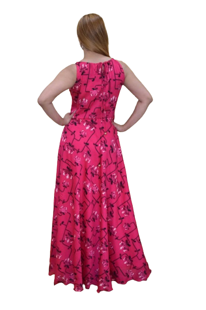 Hot Pink Floral Shoulderless Stringed Long Dress