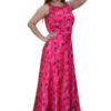 Hot Pink Floral Shoulderless Stringed Long Dress