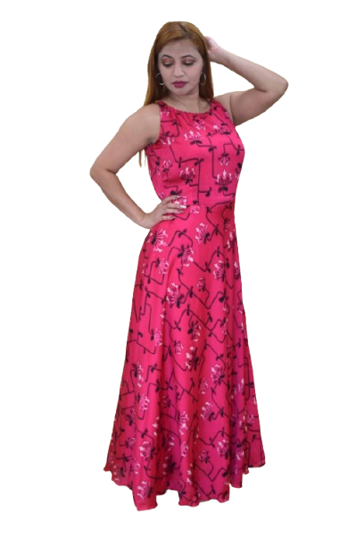 Hot Pink Floral Shoulderless Stringed Long Dress