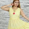 Lemon Yellow Polymoss Triple-Tiered Midi Dress