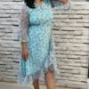 Sky Blue Cross-Frilled Chiffon Midi Dress, nine2five