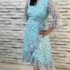 Sky Blue Cross-Frilled Chiffon Midi Dress, nine2five