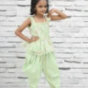Pastel Green Floral Organza Embroidered Tunic with Dhoti-Style Pants for Girls