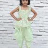 Pastel Green Floral Organza Embroidered Tunic with Dhoti-Style Pants for Girls