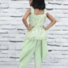 Pastel Green Floral Organza Embroidered Tunic with Dhoti-Style Pants for Girls