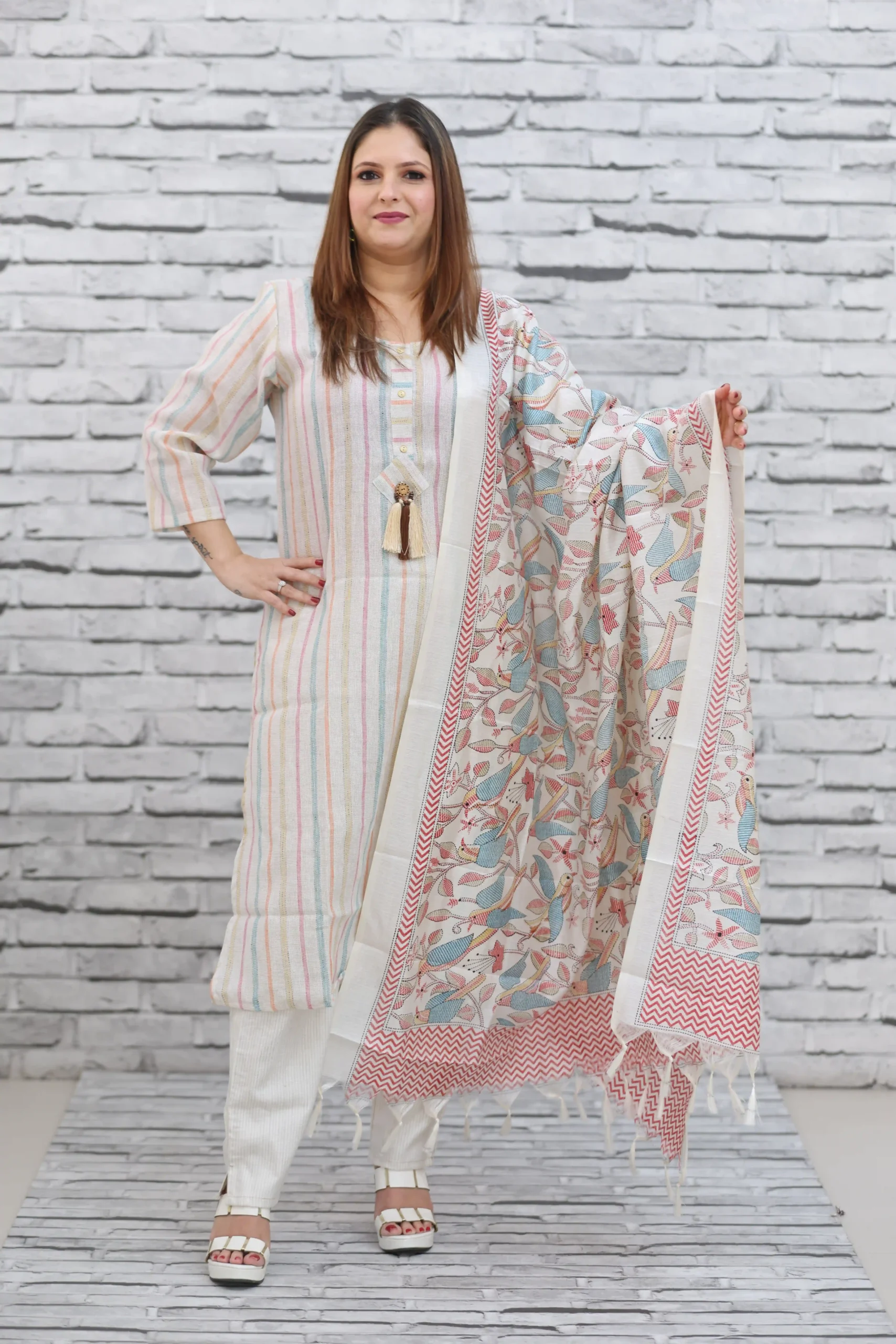 Khadi Cotton 3-Piece Suit Set with Soft Kalamkari Dupatta