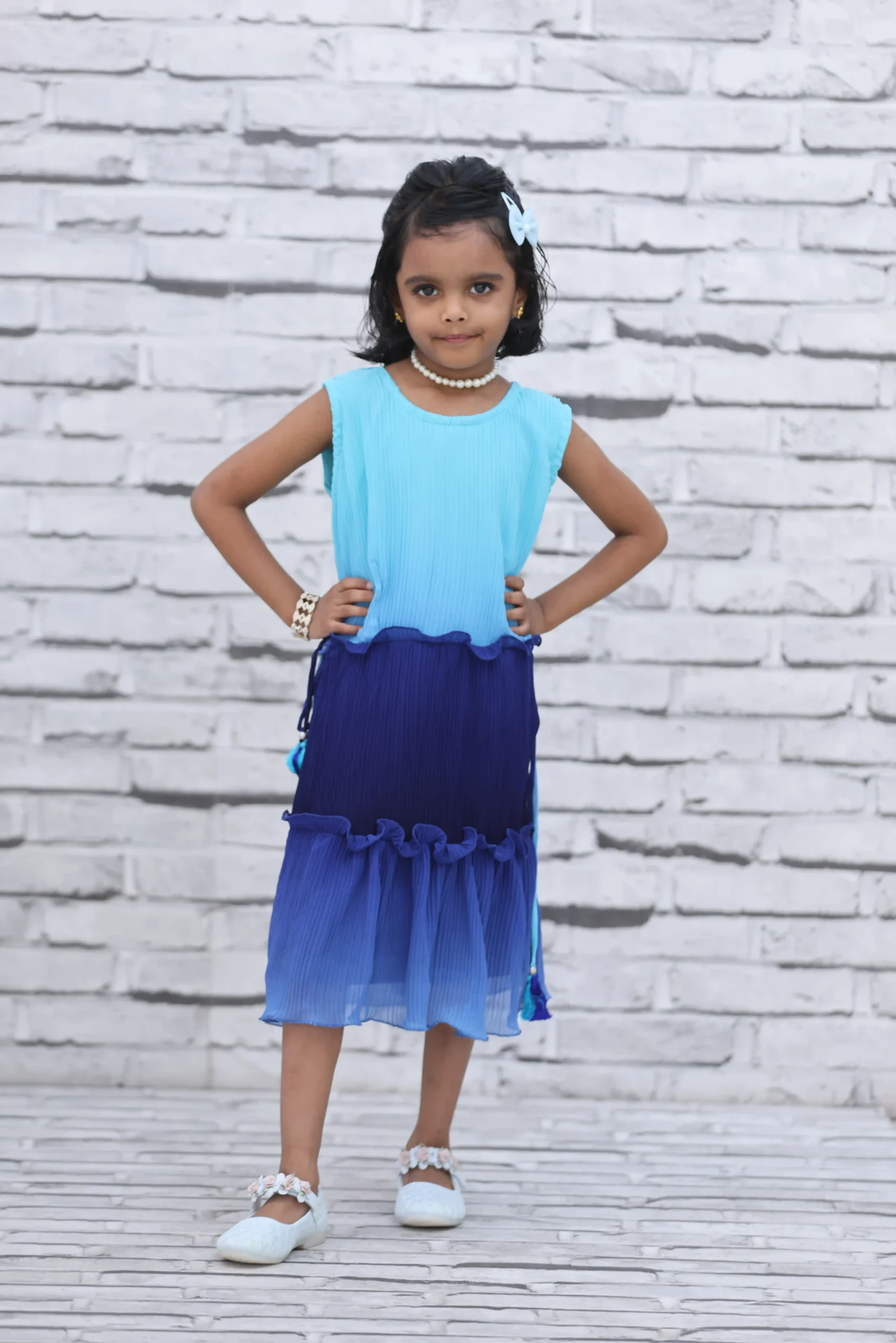 Blue Ombre Tiered Dress for Girls