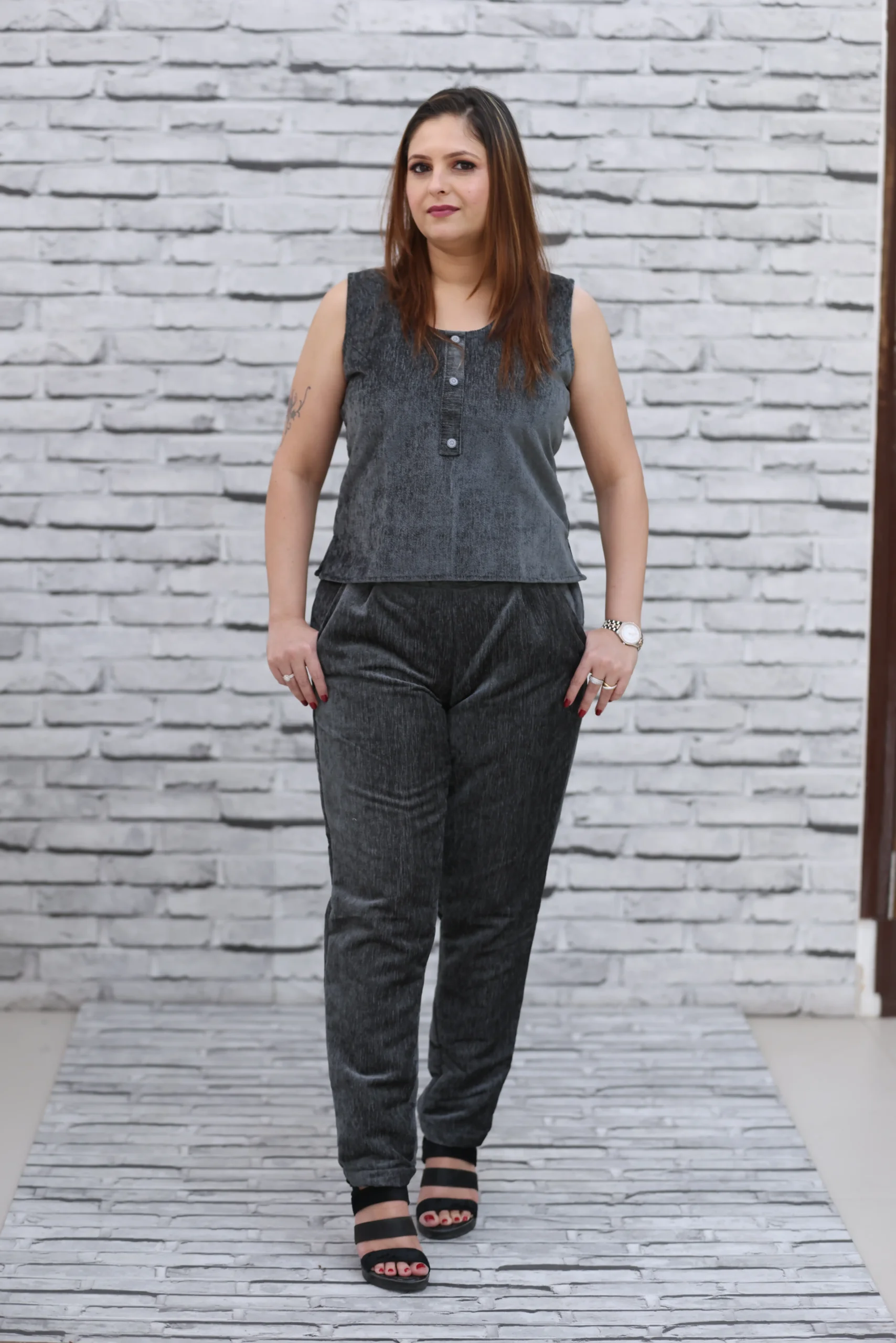 Charcoal Grey Co-ord Set in Woolen Feel Fabric – Nine2Five