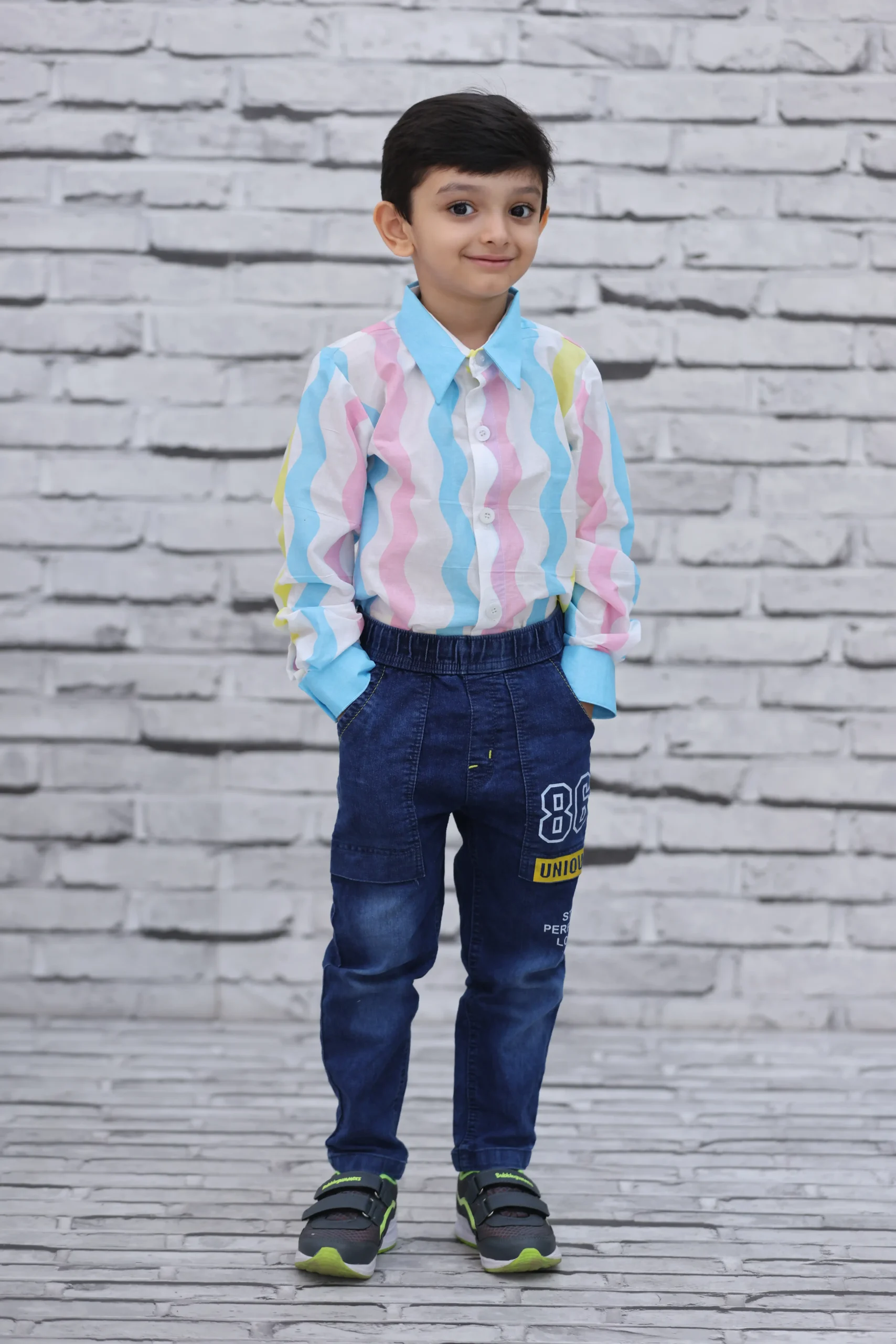 Kids' Boys Cotton Checkered Shirt – Blue & Pink