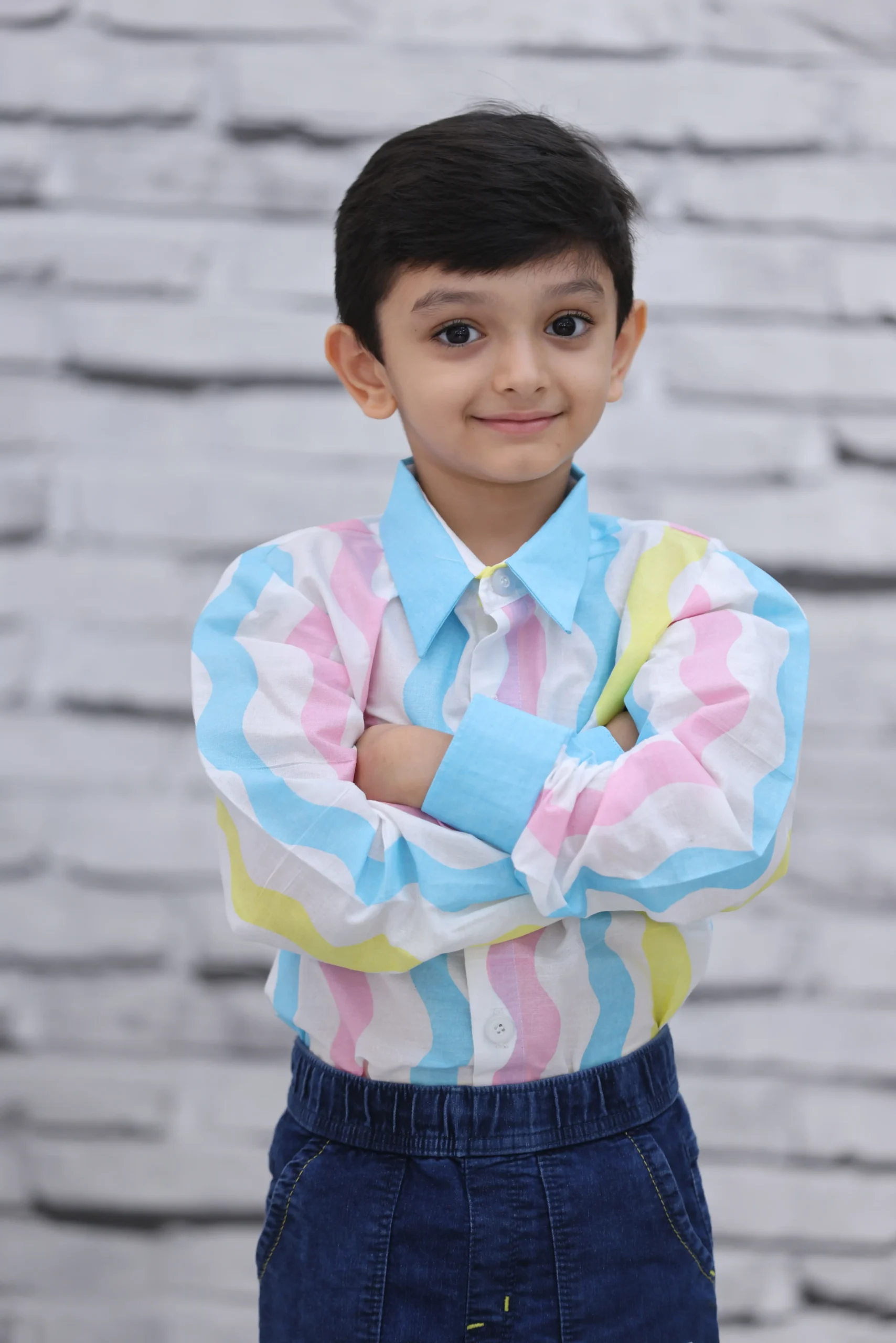 Kids' Boys Cotton Checkered Shirt – Blue & Pink