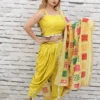 Yellow Dhoti Crop Top Set with Phulkari Dupatta – Nine2Five