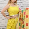 Yellow Dhoti Crop Top Set with Phulkari Dupatta – Nine2Five