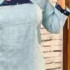 Sage Blue Jacquard Flap Kurti with Navy Floral Cotton Pants