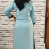 Sage Blue Jacquard Flap Kurti with Navy Floral Cotton Pants