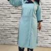 Sage Blue Jacquard Flap Kurti with Navy Floral Cotton Pants