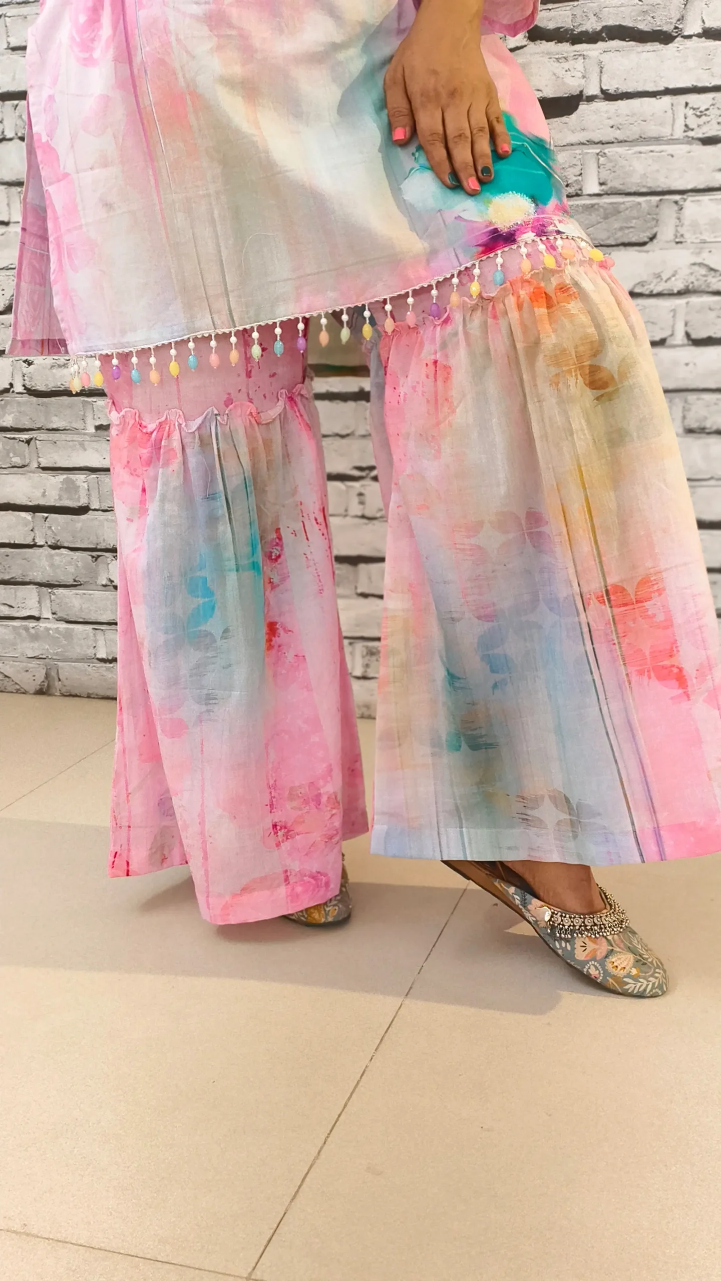 Pastel Dream Cotton Garara Co-ord Set with Bead Detailing
