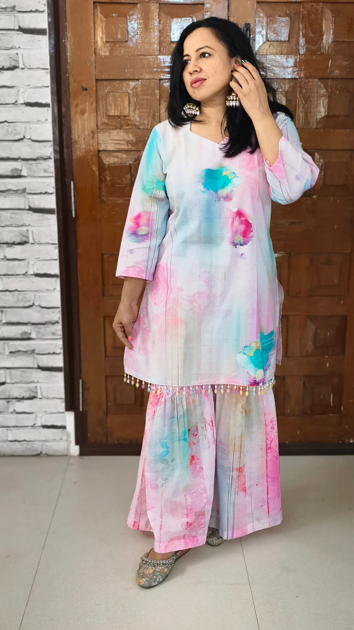 Pastel Dream Cotton Garara Co-ord Set with Bead Detailing