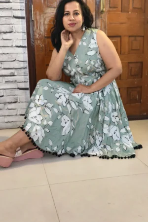 Mint Green Floral Umbrella Dress in Lenzing Silk