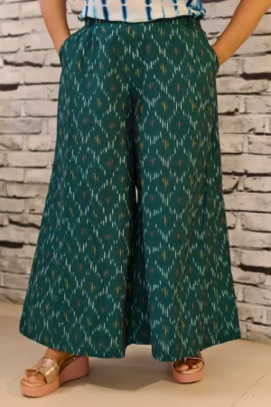 Green Ikat Flared Palazzo