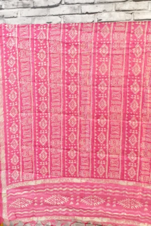 Pink & White Tribal Print Khadi Silk Dupatta