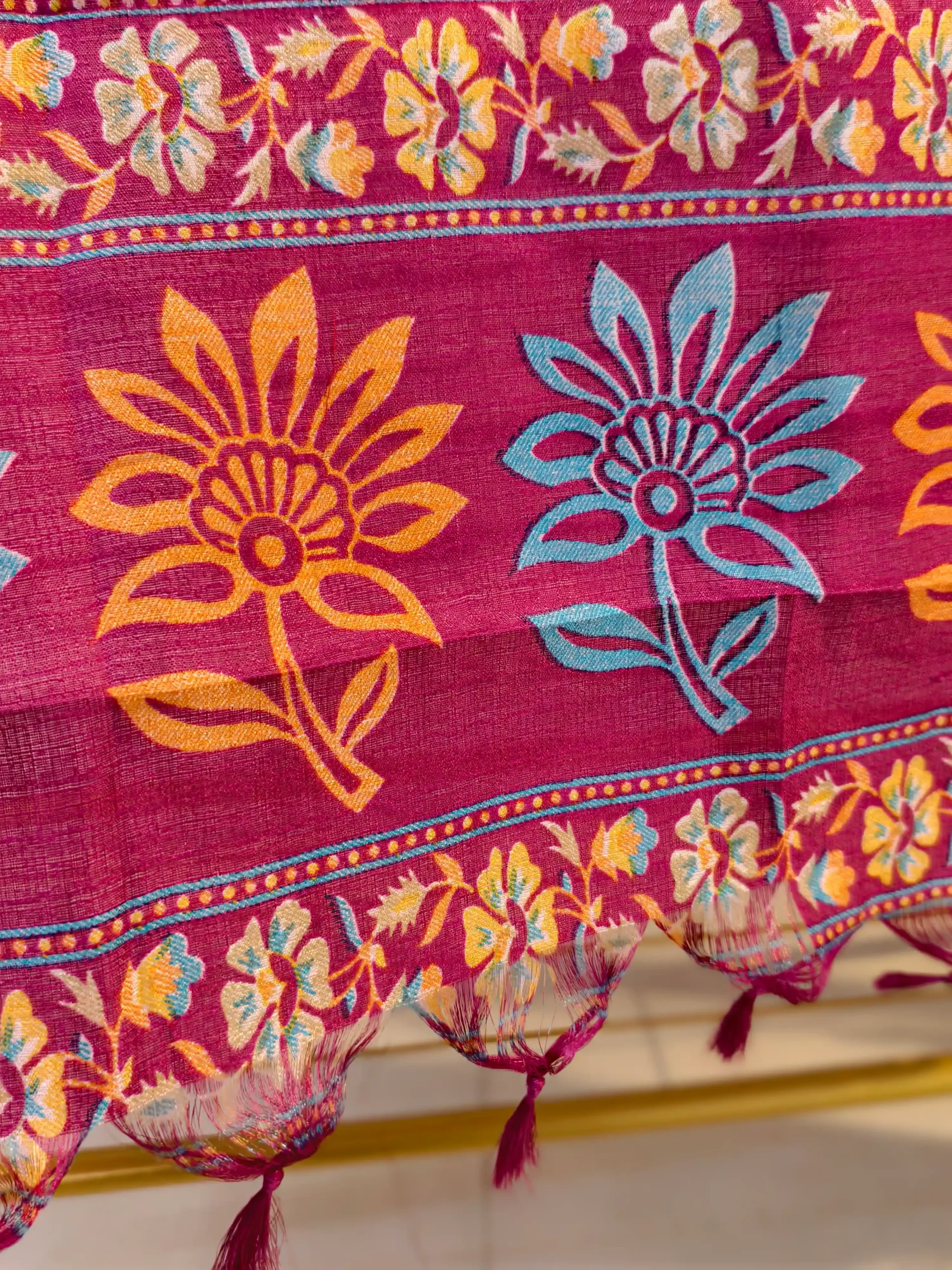 Rani Pink Multicolor Floral & Paisley Print Khadi Silk Dupatta