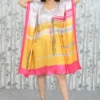 Sunset Glow Satin Kaftan Dress with Drawstring Waist