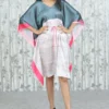 Grey & Blush Satin Kaftan Dress with Drawstring Waist