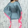 Grey & Blush Satin Kaftan Dress with Drawstring Waist