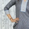 Charcoal Khadi-Look Cotton Kurti with Striped Handloom Pant – 2 Pc Set
