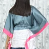 Grey & Pink Satin Kaftan Long Top with Striped Hem