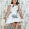 Pearl Organza Kids Frock with Grey Floral Print