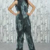 Green-Grey Floral Wrinkled Texture Co-ord Set