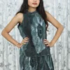 Green-Grey Floral Wrinkled Texture Co-ord Set