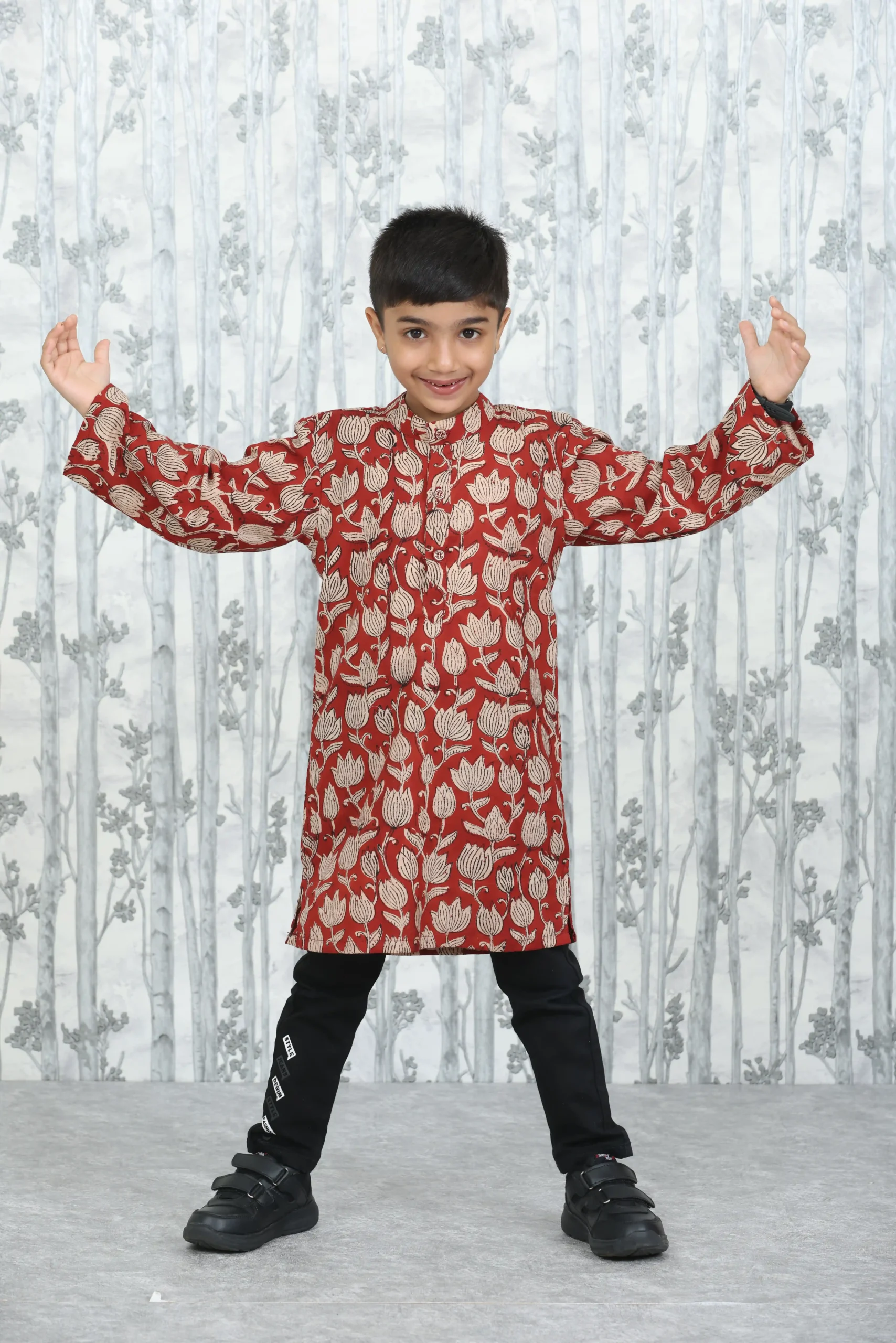 Bagru Print Kids Kurta – Rust Beige Floral