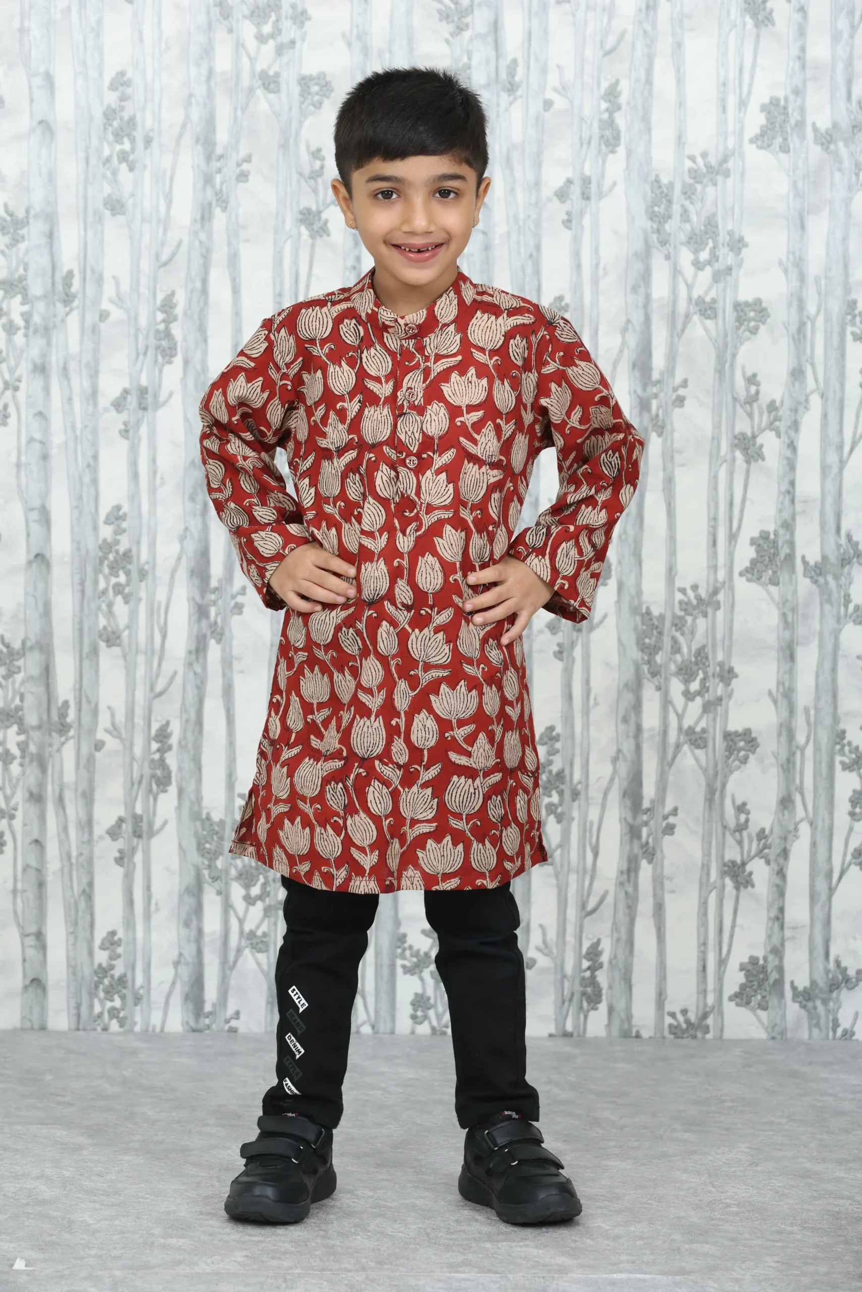 Bagru Print Kids Kurta – Rust Beige Floral
