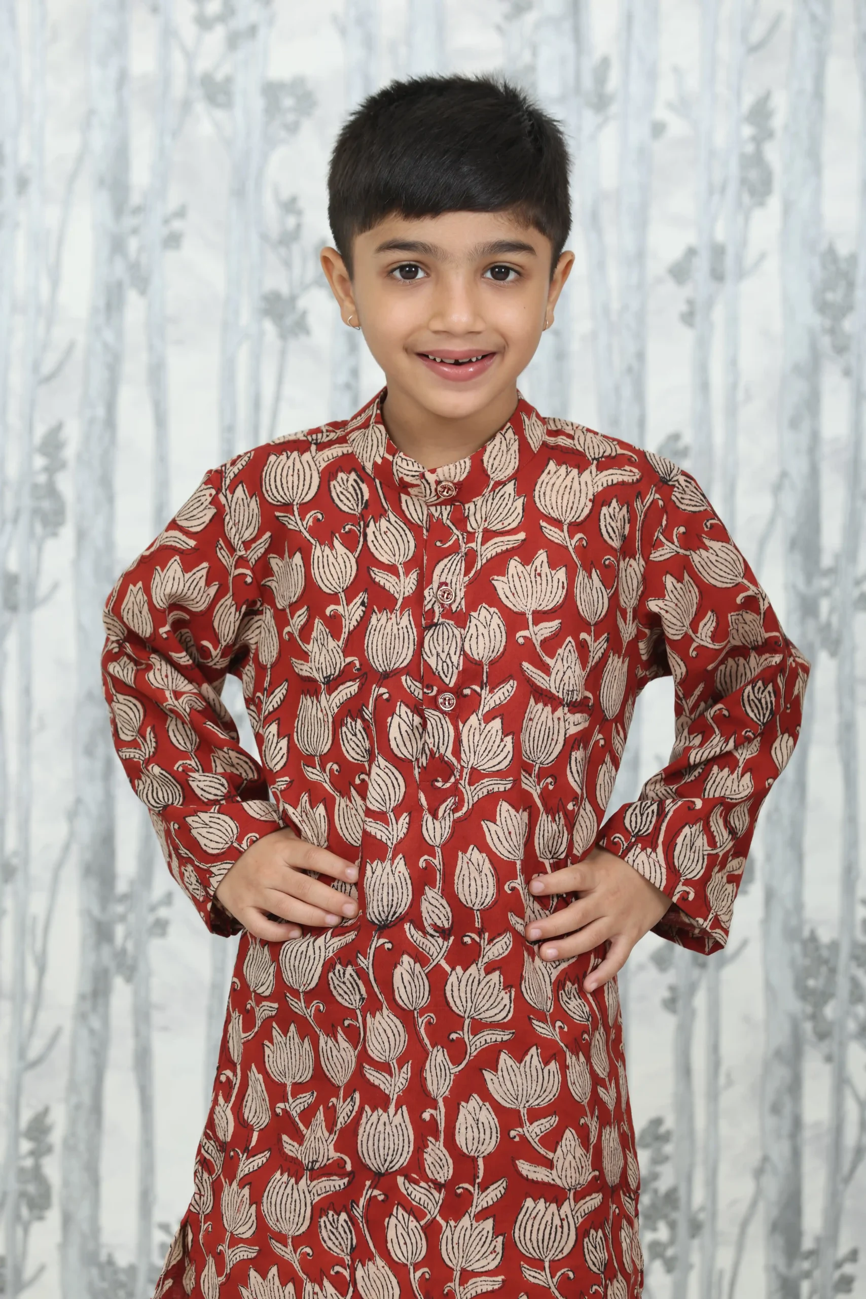 Bagru Print Kids Kurta – Rust Beige Floral