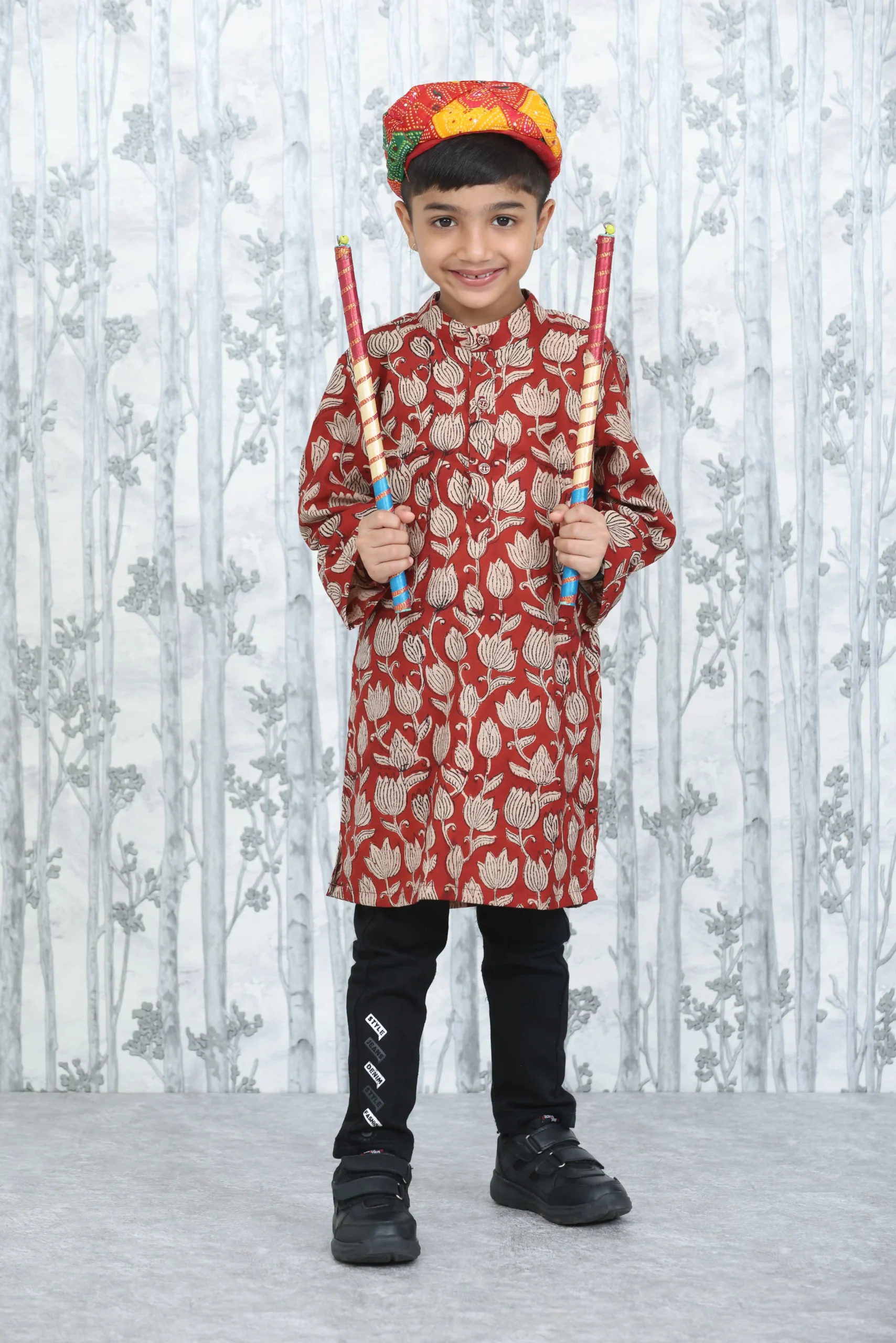 Bagru Print Kids Kurta – Rust Beige Floral