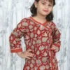 Rust Bagru Print Kurta with Delta Fabric Pant – 2 Pc Set for Girls