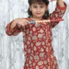 Rust Bagru Print Kurta with Delta Fabric Pant – 2 Pc Set for Girls