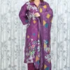 Purple Muslin 3-Piece Suit Set with Printed Dupatta and Kaudi Hem Detail