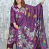 Purple Muslin 3-Piece Suit Set with Printed Dupatta and Kaudi Hem Detail