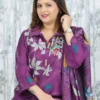 Purple Muslin 3-Piece Suit Set with Printed Dupatta and Kaudi Hem Detail