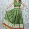 Green Banarasi Brocade Skirt & Crop Top with Red Kalamkari Dupatta – 3 Piece Set