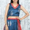 Festive Flared Skirt & Crop Top Set – Teal Blue & Multicolor Patchwork (2 Pc)