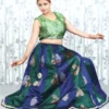 Green & Blue Banarasi Blend Skirt Crop Top Set