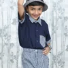 2-Piece Boys' Set – Navy Blue Shirt & Blue Striped Pants