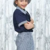 2-Piece Boys' Set – Navy Blue Shirt & Blue Striped Pants
