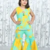 Aqua & Yellow Floral Kids Garara Set with Lace Detailing